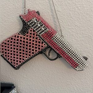 Trendy boutique Pink, Black & Silver Rhinestone Gun Clutch